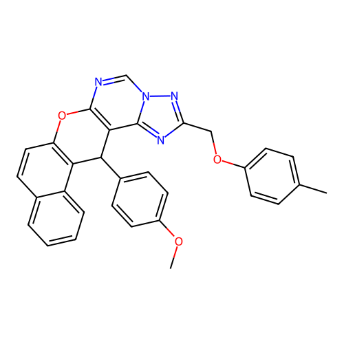 14-(4-methoxyphenyl)-2-[(4-methylphenoxy)methyl]-14H-benzo[5,6]chromeno[3,2-e][1,2,4]triazolo[1,5-c]pyrimidine structure
