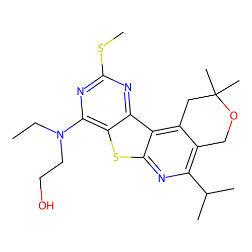2-(ethyl(5-isopropyl-2,2-dimethyl-10-(methylthio)-2,4-dihydro-1H-pyrano[4'',3'':4',5']pyrido[3',2':4,5]thieno[3,2-d]pyrimidin-8-yl)amino)ethanol structure