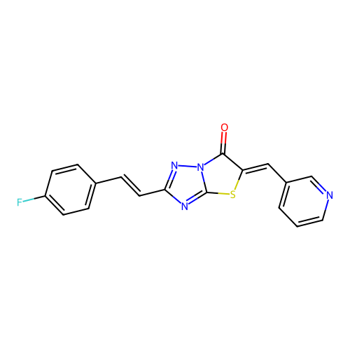 (5Z)-2-[(E)-2-(4-fluorophenyl)ethenyl]-5-(pyridin-3-ylmethylidene)[1,3]thiazolo[3,2-b][1,2,4]triazol-6(5H)-one structure