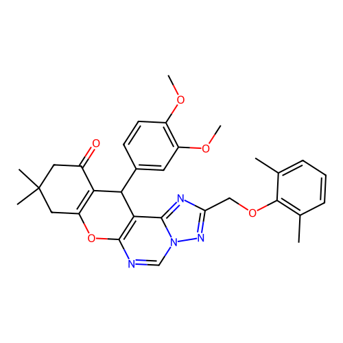 12-(3,4-dimethoxyphenyl)-2-[(2,6-dimethylphenoxy)methyl]-9,9-dimethyl-8,9,10,12-tetrahydro-11H-chromeno[3,2-e][1,2,4]triazolo[1,5-c]pyrimidin-11-one structure