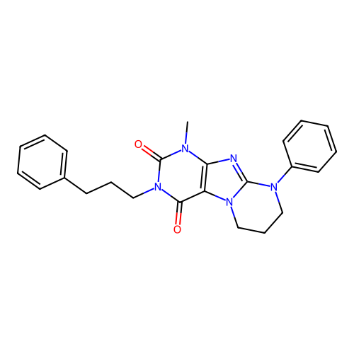 1-methyl-9-phenyl-3-(3-phenylpropyl)-6,7,8,9-tetrahydropyrimido[2,1-f]purine-2,4(1H,3H)-dione structure