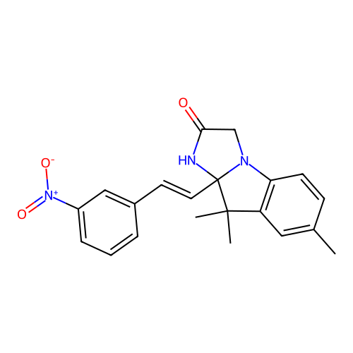 (E)-7,9,9-trimethyl-9a-(3-nitrostyryl)-9,9a-dihydro-1H-imidazo[1,2-a]indol-2(3H)-one structure