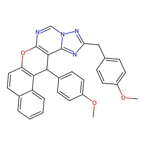 2-(4-methoxybenzyl)-14-(4-methoxyphenyl)-14H-benzo[5,6]chromeno[3,2-e][1,2,4]triazolo[1,5-c]pyrimidine structure