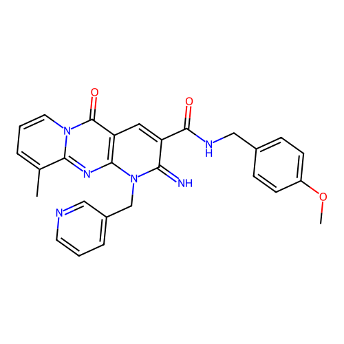 2-imino-N-(4-methoxybenzyl)-10-methyl-5-oxo-1-(pyridin-3-ylmethyl)-1,5-dihydro-2H-dipyrido[1,2-a:2',3'-d]pyrimidine-3-carboxamide structure