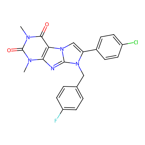 7-(4-chlorophenyl)-8-(4-fluorobenzyl)-1,3-dimethyl-1H-imidazo[2,1-f]purine-2,4(3H,8H)-dione structure