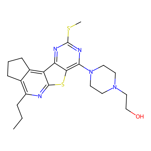 2-(4-(9-(methylthio)-4-propyl-2,3-dihydro-1H-cyclopenta[4',5']pyrido[3',2':4,5]thieno[3,2-d]pyrimidin-7-yl)piperazin-1-yl)ethanol structure