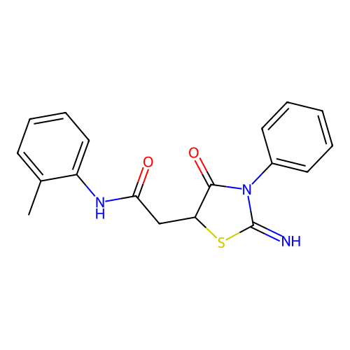 2-(2-imino-4-oxo-3-phenyl-1,3-thiazolidin-5-yl)-N-(2-methylphenyl)acetamide structure