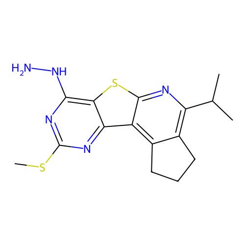 [9-(methylsulfanyl)-4(propan-2-yl)-2,3-dihydro-1h-cyclopenta[4',5']pyrido[3',2':4,5]thieno[3,2-d]pyrimidin-7-yl]hydrazine structure