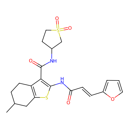 N-(1,1-dioxidotetrahydrothiophen-3-yl)-2-{[(2E)-3-(furan-2-yl)prop-2-enoyl]amino}-6-methyl-4,5,6,7-tetrahydro-1-benzothiophene-3-carboxamide structure