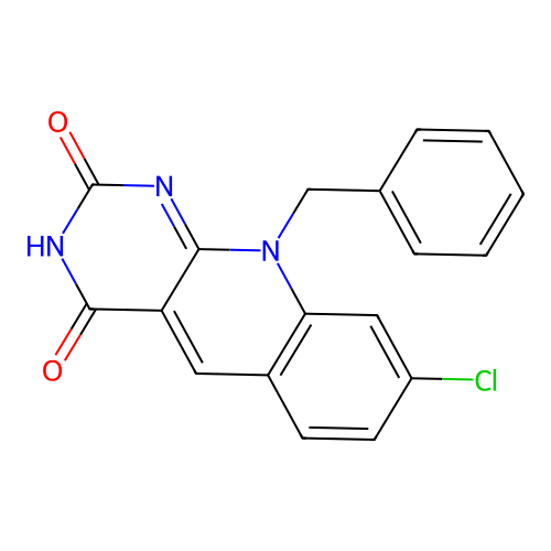 10-benzyl-8-chloro-2-hydroxypyrimido[4,5-b]quinolin-4(10H)-one structure