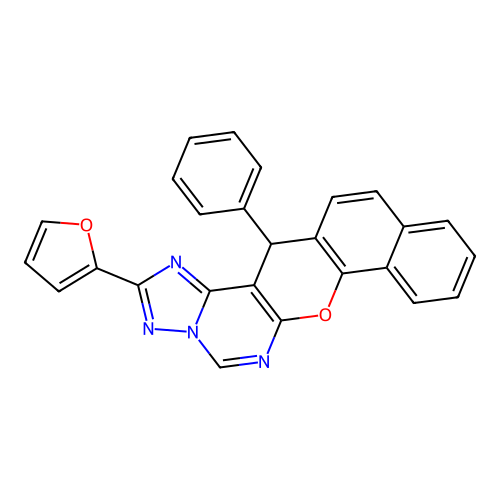 2-(furan-2-yl)-14-phenyl-14H-benzo[7,8]chromeno[3,2-e][1,2,4]triazolo[1,5-c]pyrimidine structure