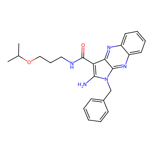 2-amino-1-benzyl-N-(3-isopropoxypropyl)-1H-pyrrolo[2,3-b]quinoxaline-3-carboxamide structure