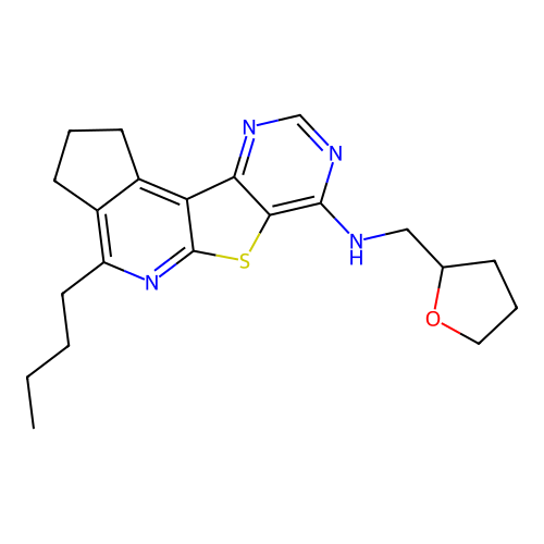 4-butyl-N-((tetrahydrofuran-2-yl)methyl)-2,3-dihydro-1H-cyclopenta[4',5']pyrido[3',2':4,5]thieno[3,2-d]pyrimidin-7-amine structure