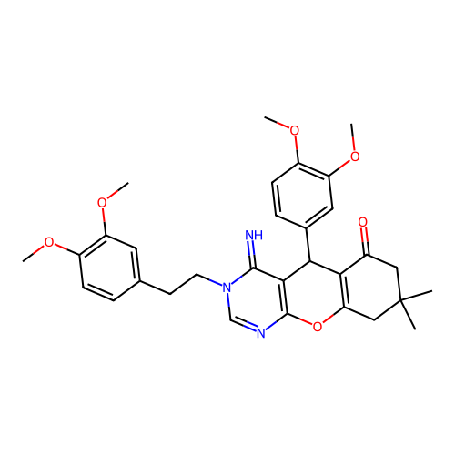 3-(3,4-dimethoxyphenethyl)-5-(3,4-dimethoxyphenyl)-4-imino-8,8-dimethyl-5,7,8,9-tetrahydro-3H-chromeno[2,3-d]pyrimidin-6(4H)-one structure