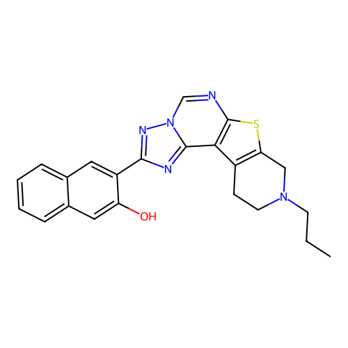3-(9-propyl-8,9,10,11-tetrahydropyrido[4',3':4,5]thieno[3,2-e][1,2,4]triazolo[1,5-c]pyrimidin-1-ium-2-yl)naphthalen-2-olate structure