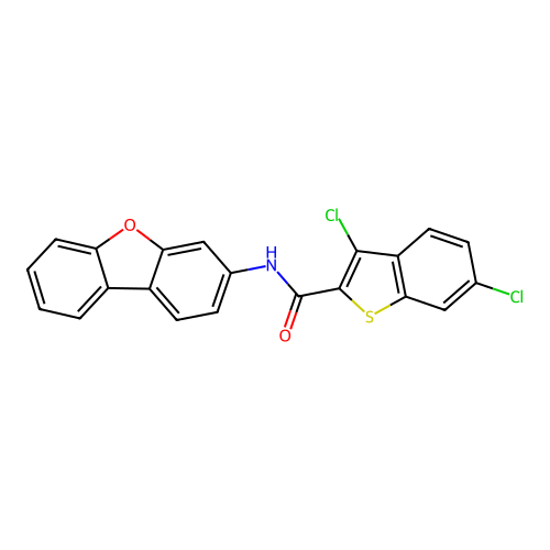 3,6-dichloro-N-(dibenzo[b,d]furan-3-yl)benzo[b]thiophene-2-carboxamide structure