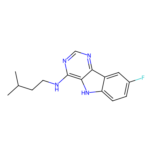 8-fluoro-N-(3-methylbutyl)-5H-pyrimido[5,4-b]indol-4-amine structure