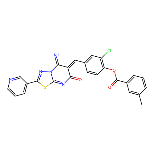 (Z)-2-chloro-4-((5-imino-7-oxo-2-(pyridin-3-yl)-5H-[1,3,4]thiadiazolo[3,2-a]pyrimidin-6(7H)-ylidene)methyl)phenyl 3-methylbenzoate structure