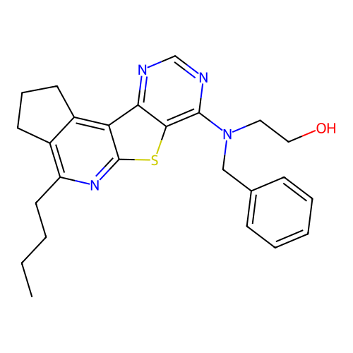 2-(benzyl(4-butyl-2,3-dihydro-1H-cyclopenta[4',5']pyrido[3',2':4,5]thieno[3,2-d]pyrimidin-7-yl)amino)ethanol structure