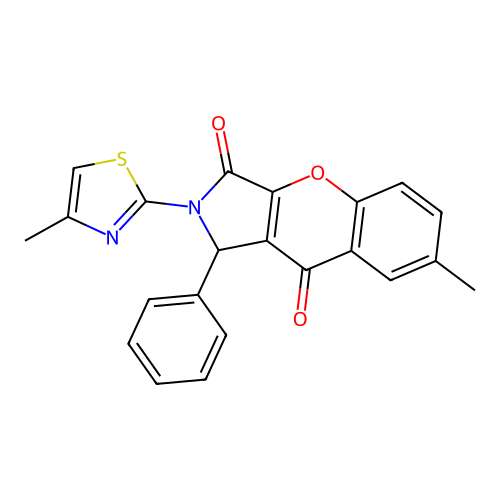 7-methyl-2-(4-methylthiazol-2-yl)-1-phenyl-1,2-dihydrochromeno[2,3-c]pyrrole-3,9-dione structure