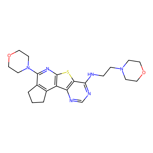 4-(morpholin-4-yl)-N-[2-(morpholin-4-yl)ethyl]-2,3-dihydro-1H-cyclopenta[4',5']pyrido[3',2':4,5]thieno[3,2-d]pyrimidin-7-amine structure