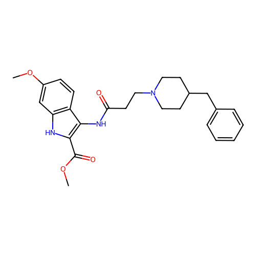 methyl 3-(3-(4-benzylpiperidin-1-yl)propanamido)-6-methoxy-1H-indole-2-carboxylate structure