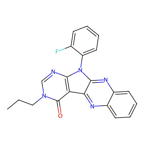 11-(2-fluorophenyl)-3-propyl-3,11-dihydro-4H-pyrimido[5',4':4,5]pyrrolo[2,3-b]quinoxalin-4-one structure