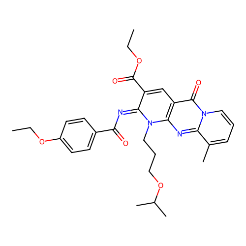 (Z)-ethyl 2-((4-ethoxybenzoyl)imino)-1-(3-isopropoxypropyl)-10-methyl-5-oxo-2,5-dihydro-1H-dipyrido[1,2-a:2',3'-d]pyrimidine-3-carboxylate structure