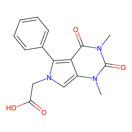 2-(1,3-dimethyl-2,4-dioxo-5-phenylpyrrolo[3,4-d]pyrimidin-6-yl)acetic acid structure