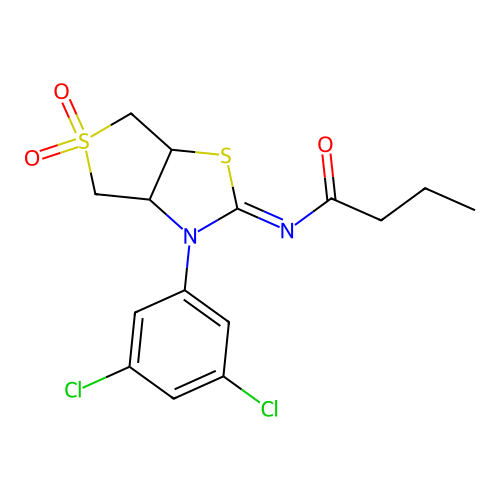 (Z)-N-(3-(3,5-dichlorophenyl)-5,5-dioxidotetrahydrothieno[3,4-d]thiazol-2(3H)-ylidene)butyramide structure