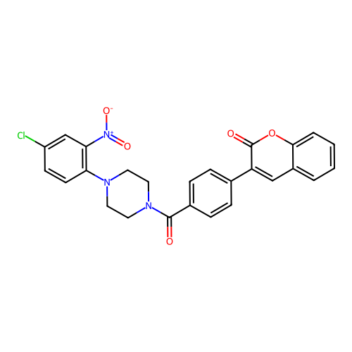 3-(4-{[4-(4-chloro-2-nitrophenyl)piperazin-1-yl]carbonyl}phenyl)-2H-chromen-2-one structure