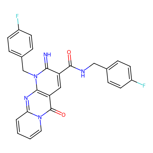 N,1-bis(4-fluorobenzyl)-2-imino-5-oxo-1,5-dihydro-2H-dipyrido[1,2-a:2',3'-d]pyrimidine-3-carboxamide structure
