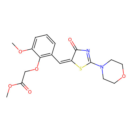 (E)-methyl 2-(2-methoxy-6-((2-morpholino-4-oxothiazol-5(4H)-ylidene)methyl)phenoxy)acetate structure