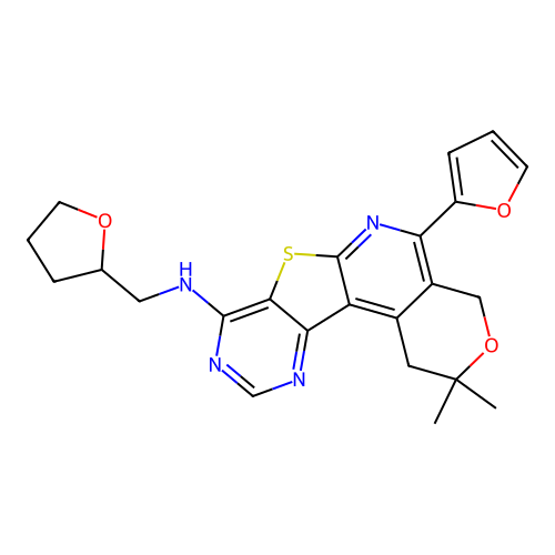 (5-Furan-2-yl-2,2-dimethyl-1,4-dihydro-2H-3-oxa-7-thia-6,9,11-triaza-benzo[c]fluoren-8-yl)-(tetrahydro-furan-2-ylmethyl)-amine structure