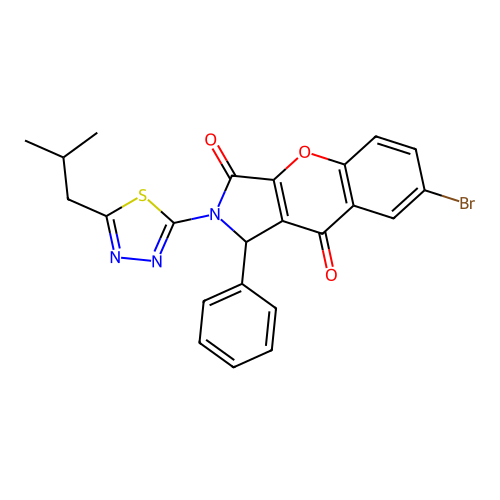 7-bromo-2-(5-isobutyl-1,3,4-thiadiazol-2-yl)-1-phenyl-1,2-dihydrochromeno[2,3-c]pyrrole-3,9-dione structure