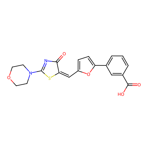(E)-3-(5-((2-morpholino-4-oxothiazol-5(4H)-ylidene)methyl)furan-2-yl)benzoic acid structure