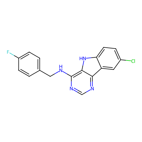 8-chloro-N-(4-fluorobenzyl)-5H-pyrimido[5,4-b]indol-4-amine structure