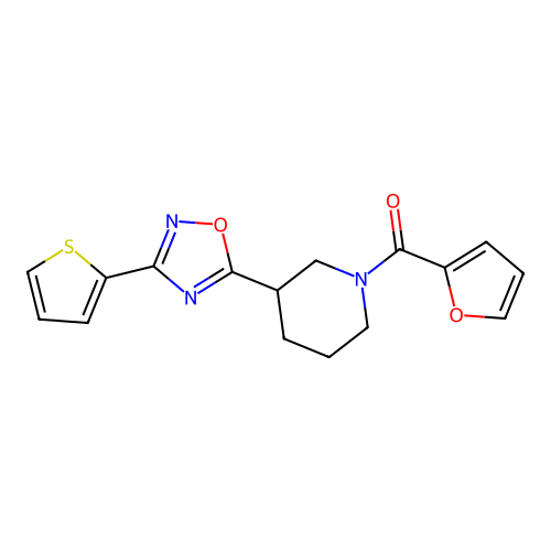 1-(Furan-2-carbonyl)-3-[3-(thiophen-2-yl)-1,2,4-oxadiazol-5-yl]piperidine structure