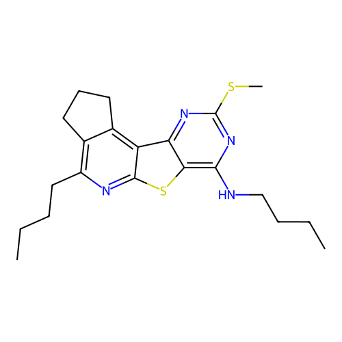 N,4-dibutyl-9-(methylsulfanyl)-2,3-dihydro-1H-cyclopenta[4',5']pyrido[3',2':4,5]thieno[3,2-d]pyrimidin-7-amine structure