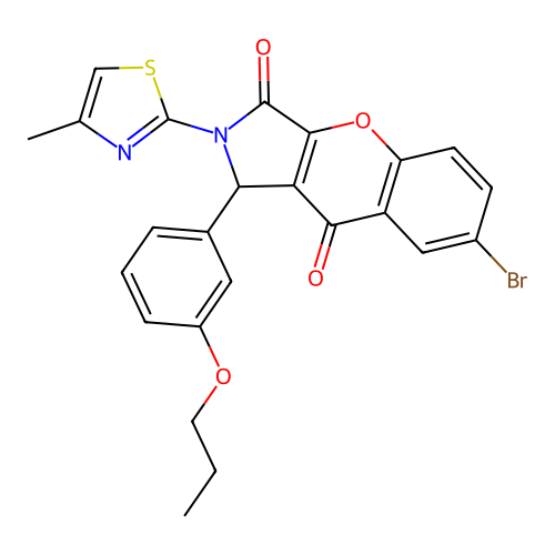 7-bromo-2-(4-methyl-1,3-thiazol-2-yl)-1-(3-propoxyphenyl)-1,2-dihydrochromeno[2,3-c]pyrrole-3,9-dione structure