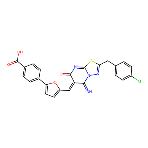 (Z)-4-(5-((2-(4-chlorobenzyl)-5-imino-7-oxo-5H-[1,3,4]thiadiazolo[3,2-a]pyrimidin-6(7H)-ylidene)methyl)furan-2-yl)benzoic acid structure