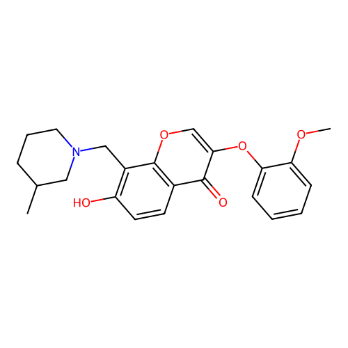 7-hydroxy-3-(2-methoxyphenoxy)-8-((3-methylpiperidin-1-yl)methyl)-4H-chromen-4-one structure