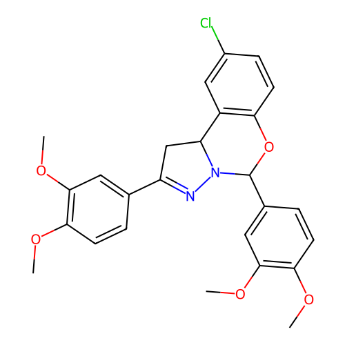 9-chloro-2,5-bis(3,4-dimethoxyphenyl)-1,10b-dihydropyrazolo[1,5-c][1,3]benzoxazine structure
