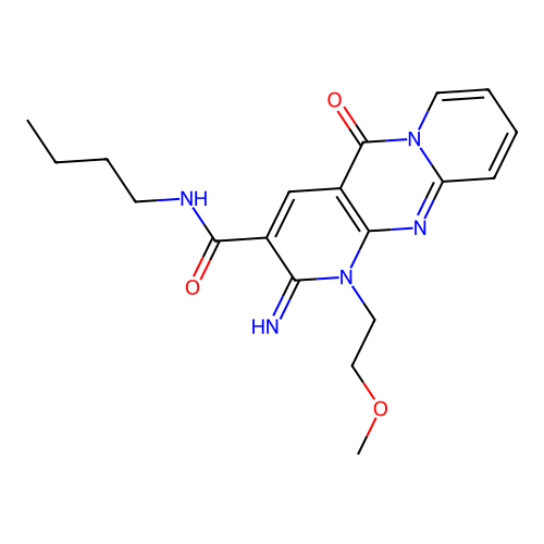 N-butyl-2-imino-1-(2-methoxyethyl)-5-oxo-1,5-dihydro-2H-dipyrido[1,2-a:2',3'-d]pyrimidine-3-carboxamide structure