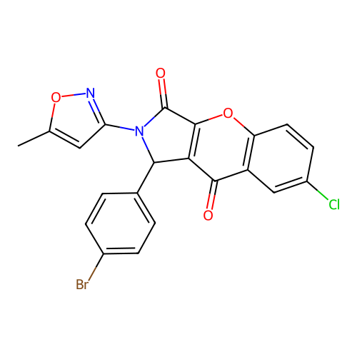 1-(4-bromophenyl)-7-chloro-2-(5-methyl-1,2-oxazol-3-yl)-1,2-dihydrochromeno[2,3-c]pyrrole-3,9-dione structure