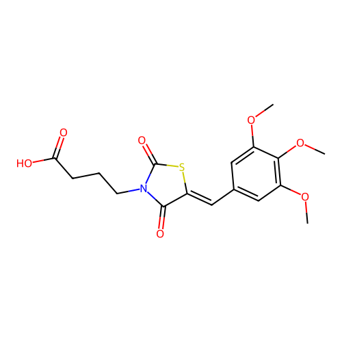 (Z)-4-(2,4-dioxo-5-(3,4,5-trimethoxybenzylidene)thiazolidin-3-yl)butanoic acid structure