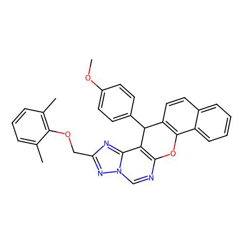 2-[(2,6-dimethylphenoxy)methyl]-14-(4-methoxyphenyl)-14H-benzo[7,8]chromeno[3,2-e][1,2,4]triazolo[1,5-c]pyrimidine structure