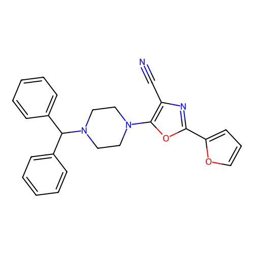 5-[4-(Diphenylmethyl)piperazin-1-yl]-2-(furan-2-yl)-1,3-oxazole-4-carbonitrile structure