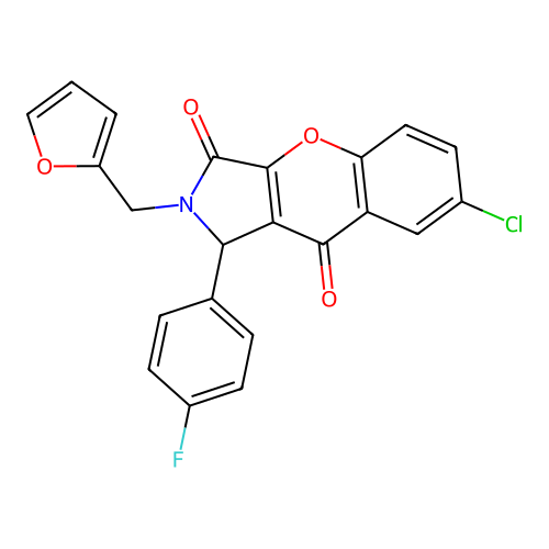 7-chloro-1-(4-fluorophenyl)-2-(furan-2-ylmethyl)-1,2-dihydrochromeno[2,3-c]pyrrole-3,9-dione structure
