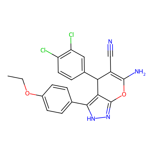 6-amino-4-(3,4-dichlorophenyl)-3-(4-ethoxyphenyl)-1,4-dihydropyrano[2,3-c]pyrazole-5-carbonitrile structure